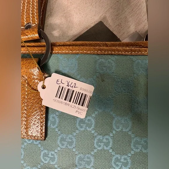 Gucci GG Blue Canvas Tote with Brown Leather Trim with COA - Picture 12 of 15